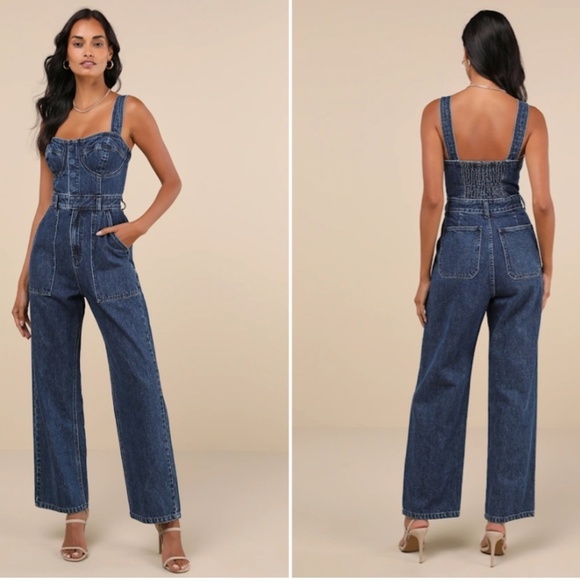 LULU's Sexy Resort Vacation Casual Date Night Bustier Denim Overalls - Picture 5 of 5